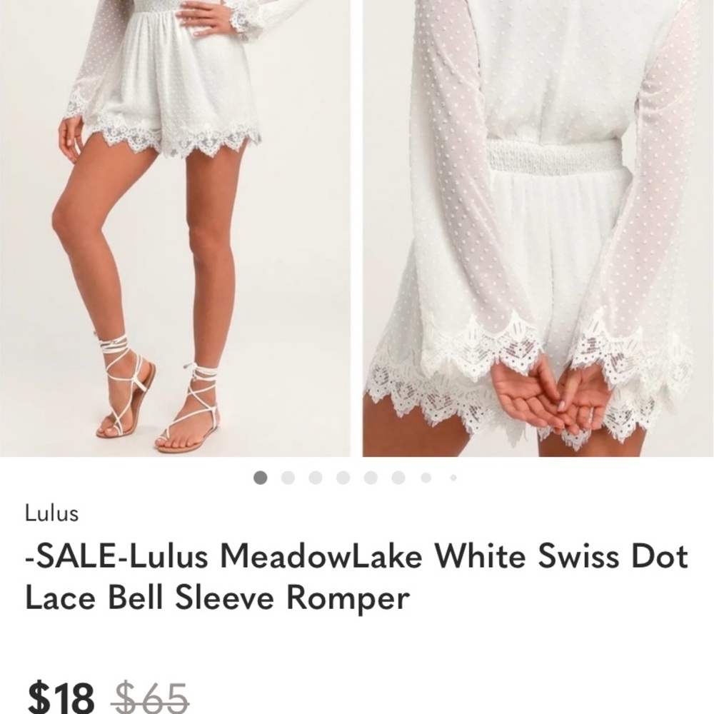 EUC Lulu's White Swiss Dot Lace Bell Sleeve Romper size Small - Picture 2 of 13